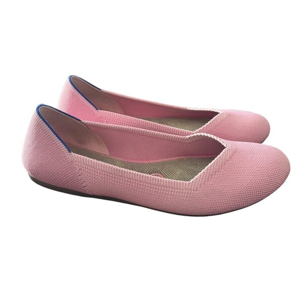 Rothys Women's W7 Pink Knit Flats With Blue Heel Accent - Picture 1 of 9